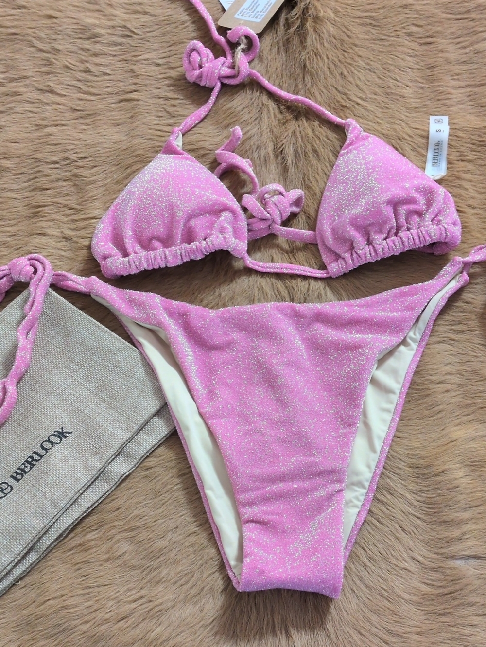 Sparkle Pink Triangle Tie Bikini Set